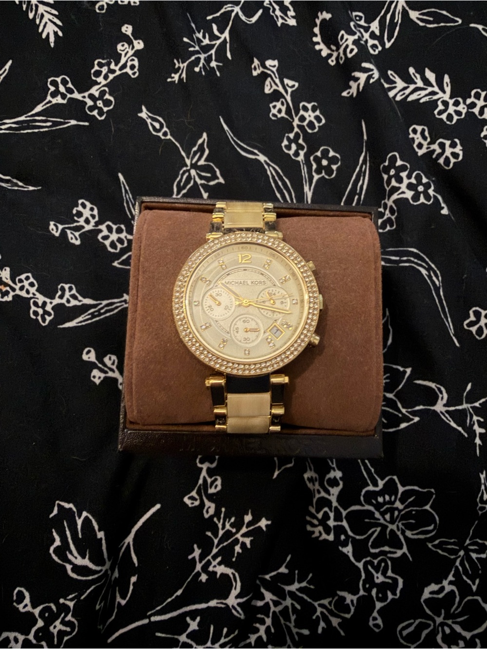 Michael Kors Gold and Cream Crystal-Accent Chronograph Watch